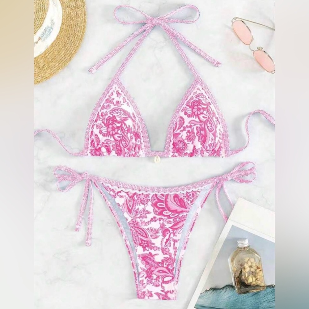 Pink Patterned Bikini Set